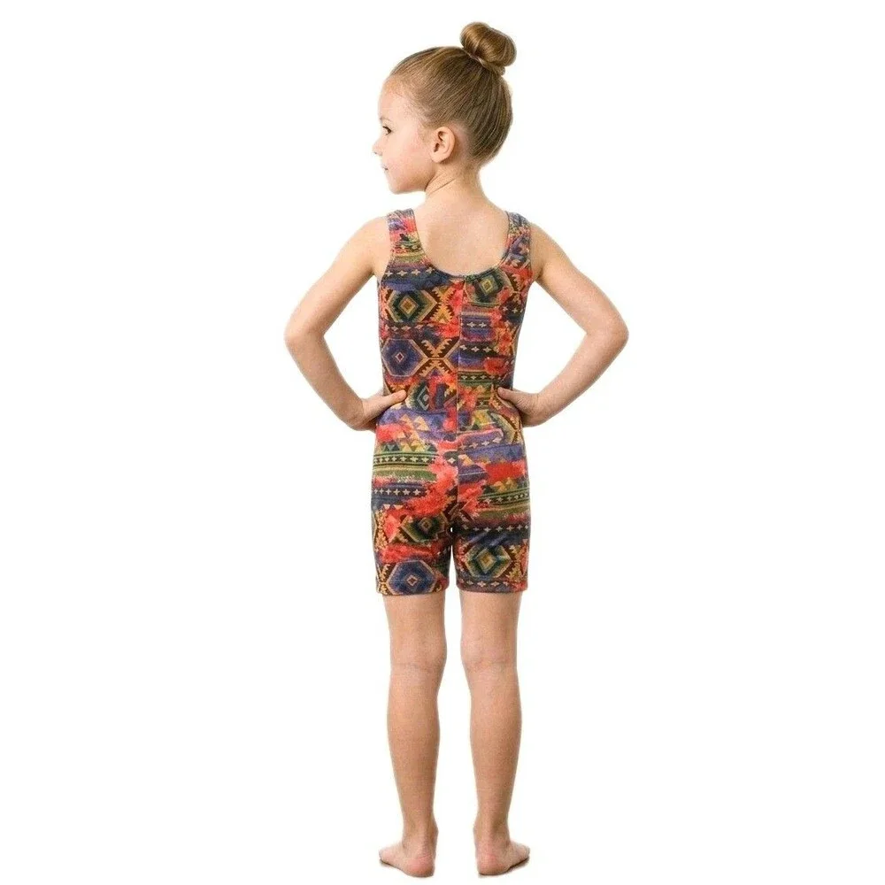 GK Elite VTG 90s Aztec Micro Velvet Sleeveless Unitard Biketard CL Size Child L